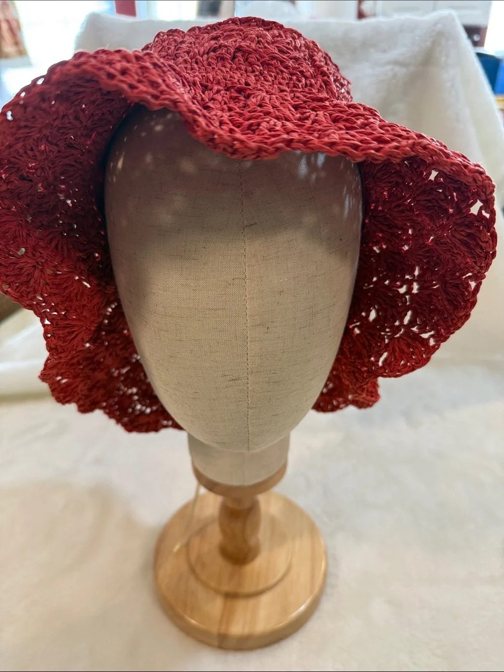 NWT San Diego Hat Company Hobo Crochet Raffia Sun Hat Red Boho Beach